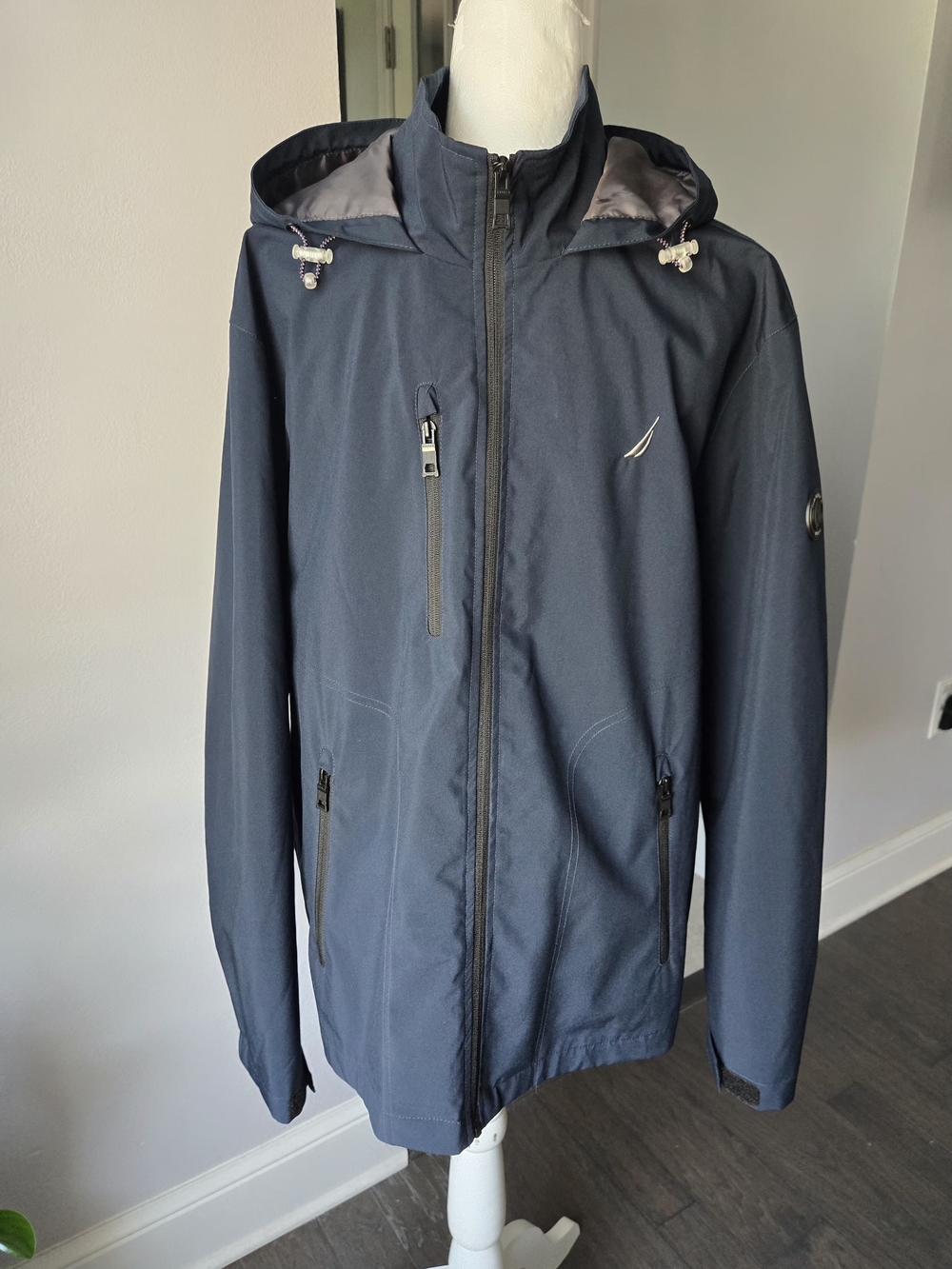Nautica Men's Softshell Hooded Jacket Blue Size L Active Stretch Performance